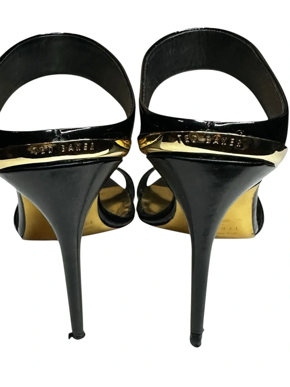 Ted Baker London Black Patent Leather Stiletto Mule Heels Size 38 US 7.5